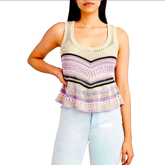NWT BCBGeneration crochet knit tank peplum pastels purple pink beige cream XXS/M - Picture 10 of 10